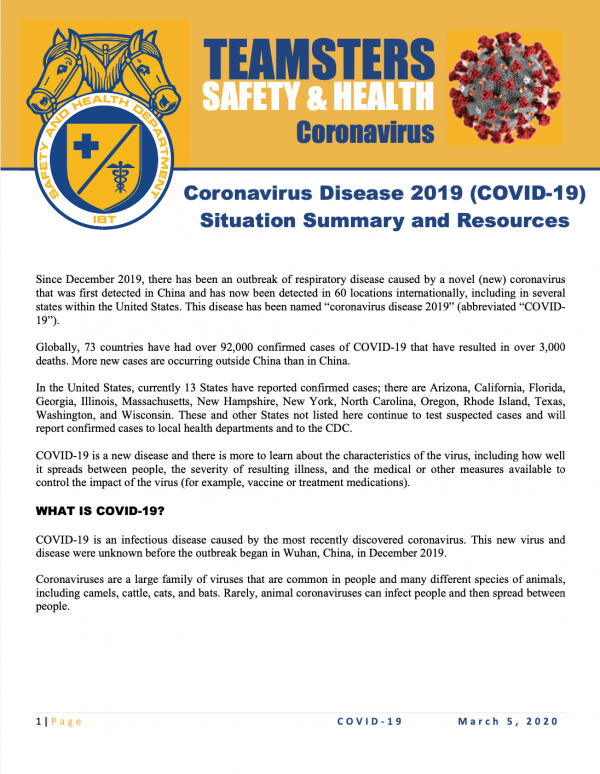 Coronavirus Disease 2019 (COVID-19) Situation Summary and Resources