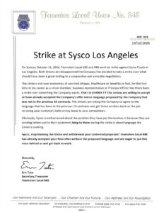 Local 848 Statement on the Sysco Los Angeles Strike